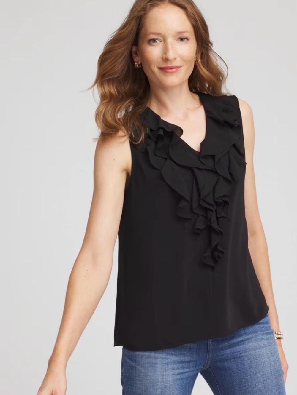 Chicos Black Ruffle V-Neck Sleeveless Blouse Top Size 2 US 12 570267252